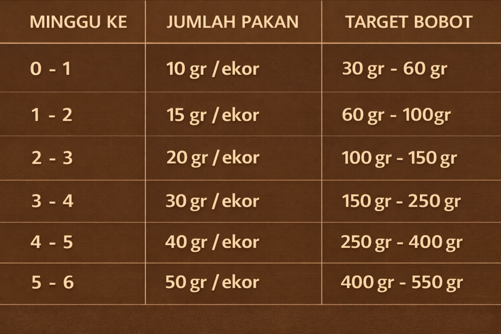 Tabel target bobot ayam joper