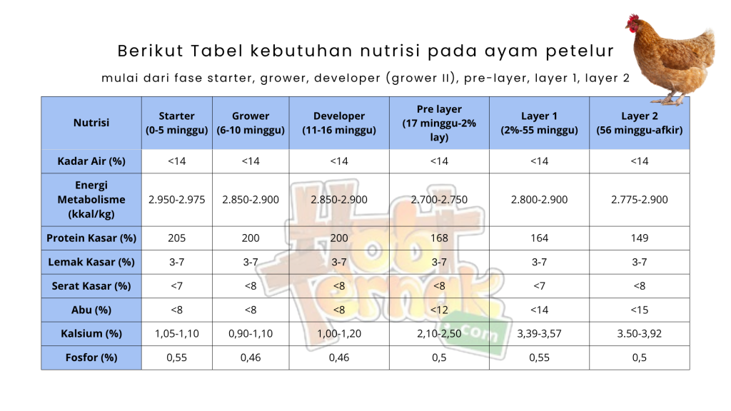 Contoh pembahasan di dalam ebook mengenai kebutuhan nutrisi ayam petelur. Materi lengkap dibahas lebih detail di dalam ebook.
