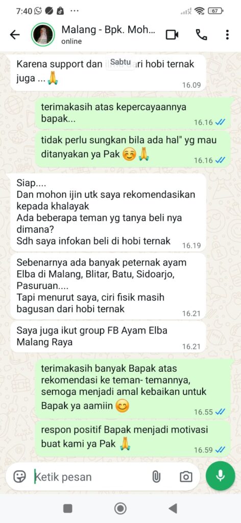 Bapak Ilham menyampaikan apresiasi atas support dan ilmu yang diperolehnya dari HobiTernak.