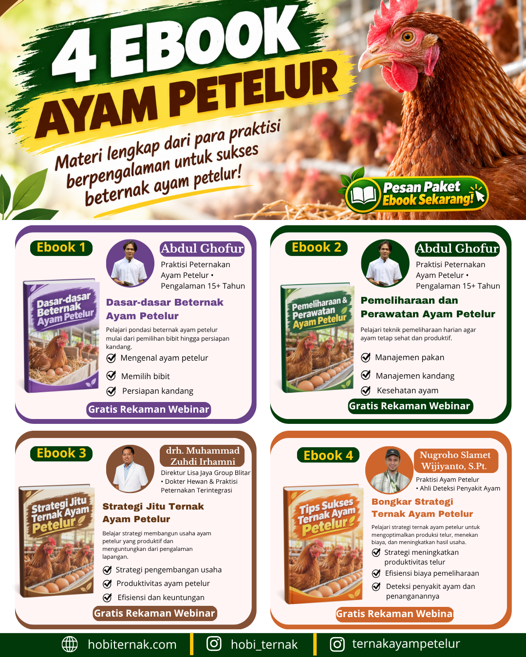 Paket 4 ebook ayam petelur HobiTernak lengkap dengan rekaman webinar
